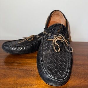 Frye Russel Woven Mens Black Leather Slip On Casual Loafers Shoes Size 11.5